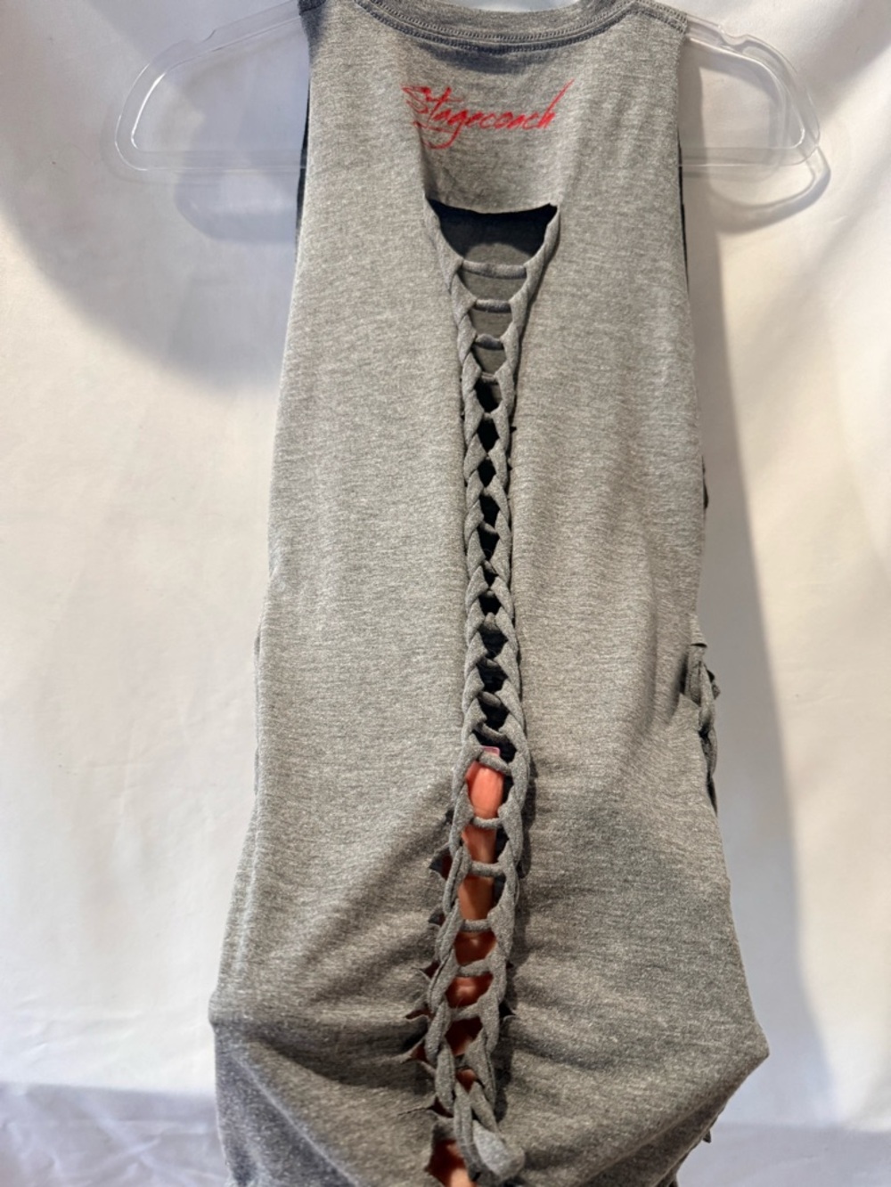Grey 'Stagecoach' Cutup Sexy Soft Tee w/ Running Horses and peekaboo slits - Picture 5 of 6